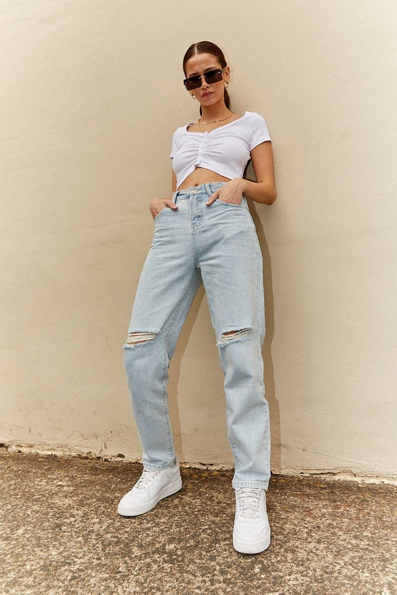 Blue High Rise Mom Denim Jeans sold by Ally Fashion