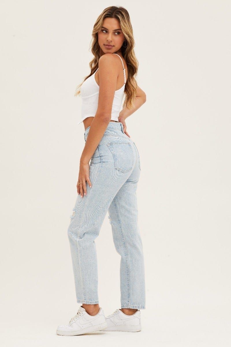 Blue High Rise Mom Denim Jeans sold by Ally Fashion product image thumbnail 5