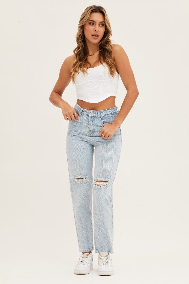 Blue High Rise Mom Denim Jeans sold by Ally Fashion product image thumbnail 4