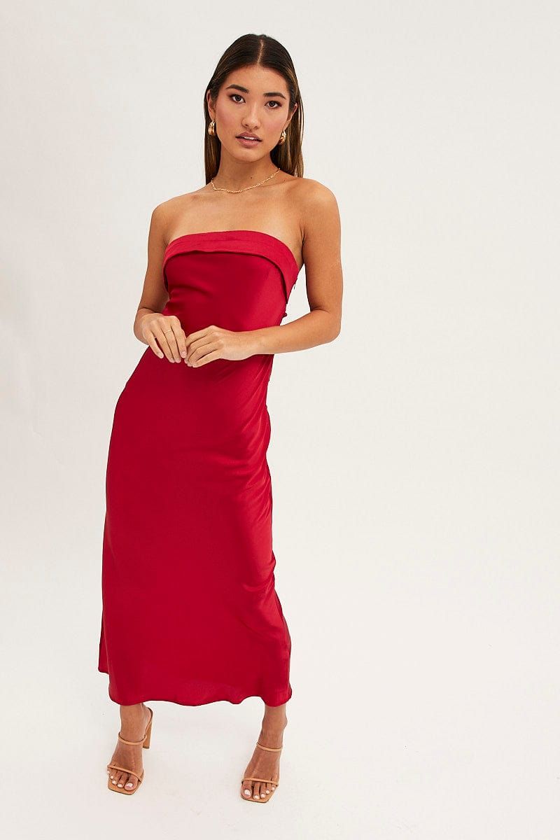 Red Satin Dress Maxi Strapless sold by Ally Fashion product image thumbnail 2