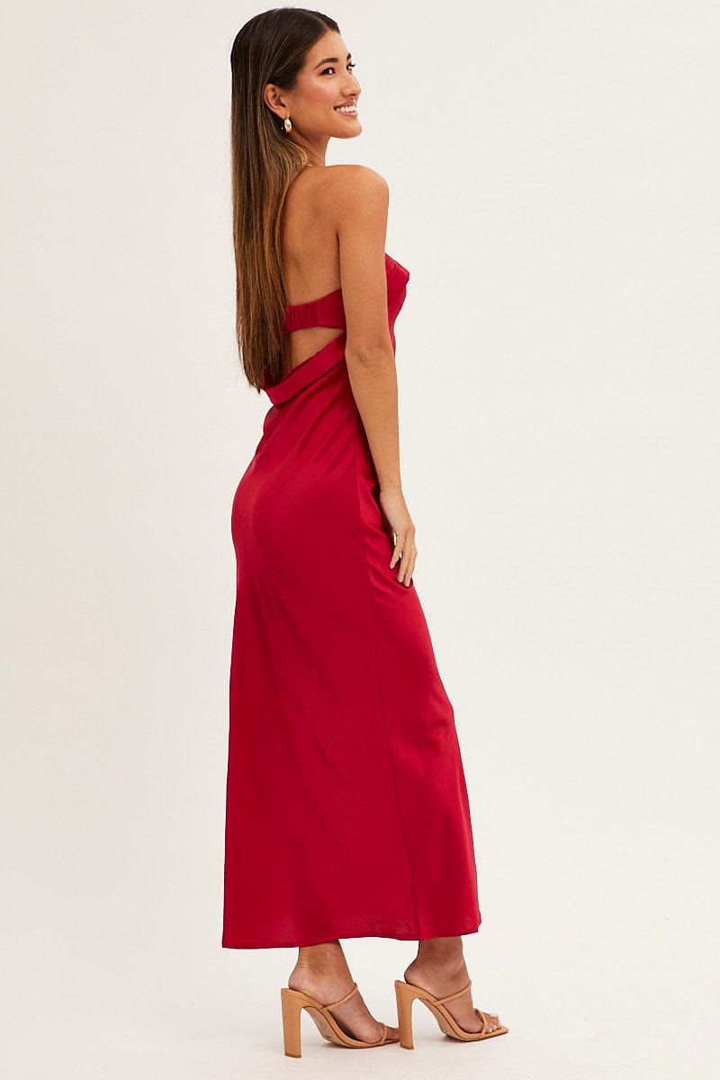 Red Satin Dress Maxi Strapless sold by Ally Fashion product image thumbnail 4