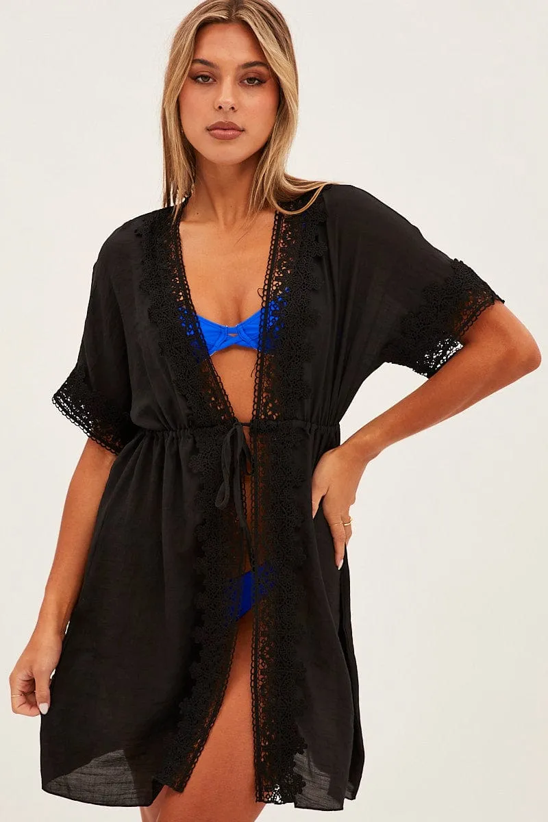 Black Tie Front Lace Kimono sold by Ally Fashion product image thumbnail 3