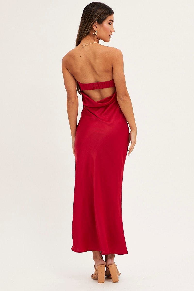 Red Satin Dress Maxi Strapless sold by Ally Fashion product image thumbnail 5