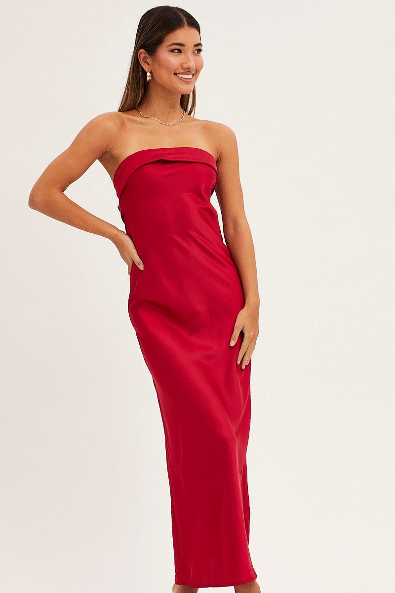 Red Satin Dress Maxi Strapless sold by Ally Fashion product image thumbnail 3