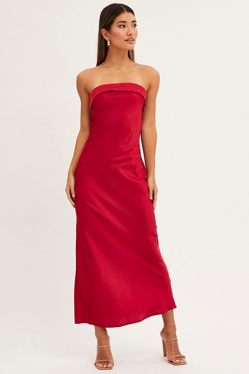 Red Satin Dress Maxi Strapless sold by Ally Fashion