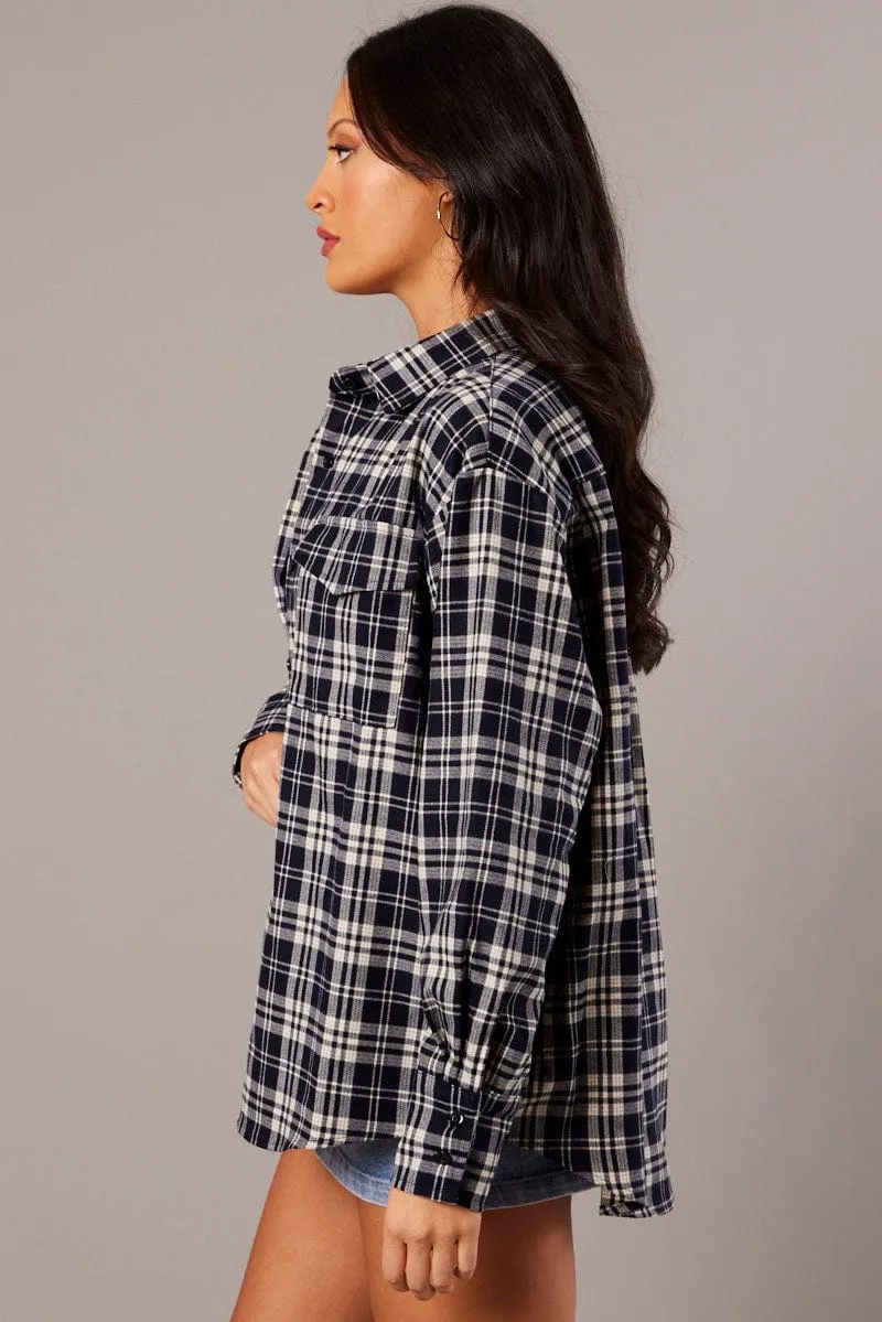 Blue Check Relaxed Shirt Long Sleeve sold by Ally Fashion product image thumbnail 4