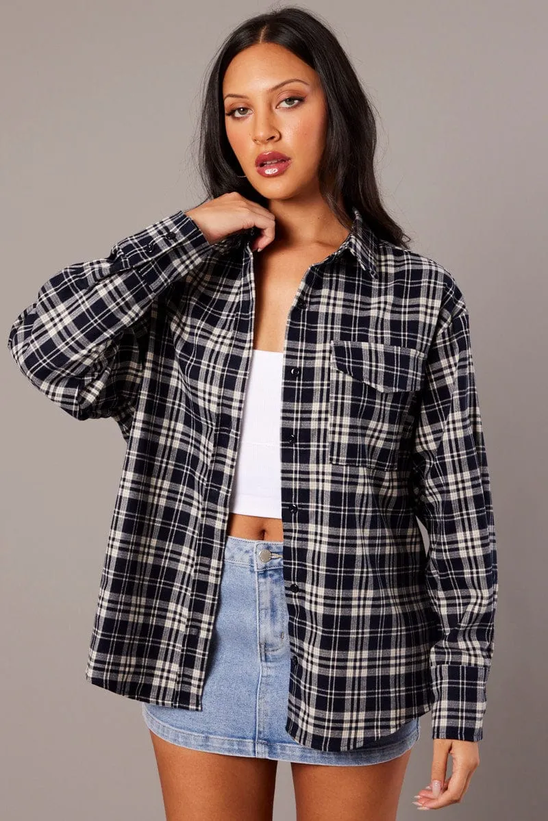 Blue Check Relaxed Shirt Long Sleeve sold by Ally Fashion