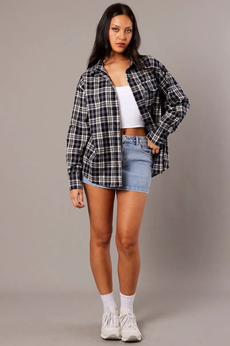 Blue Check Relaxed Shirt Long Sleeve sold by Ally Fashion product image thumbnail 2