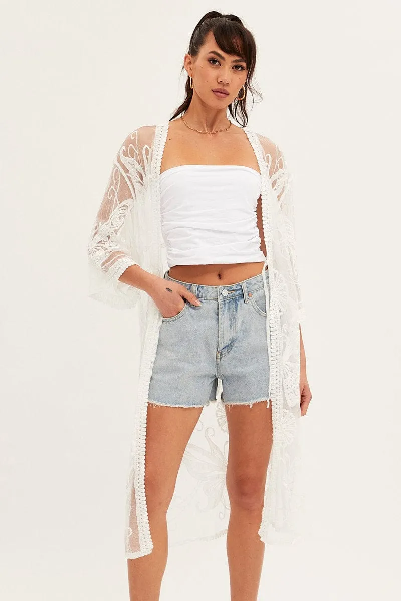 White Tie Front Embroidered Kimono sold by Ally Fashion product image thumbnail 2