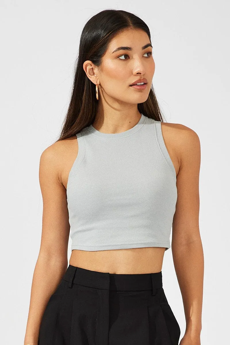 Grey Crop Tank Top Crew neck sold by Ally Fashion product image thumbnail 3