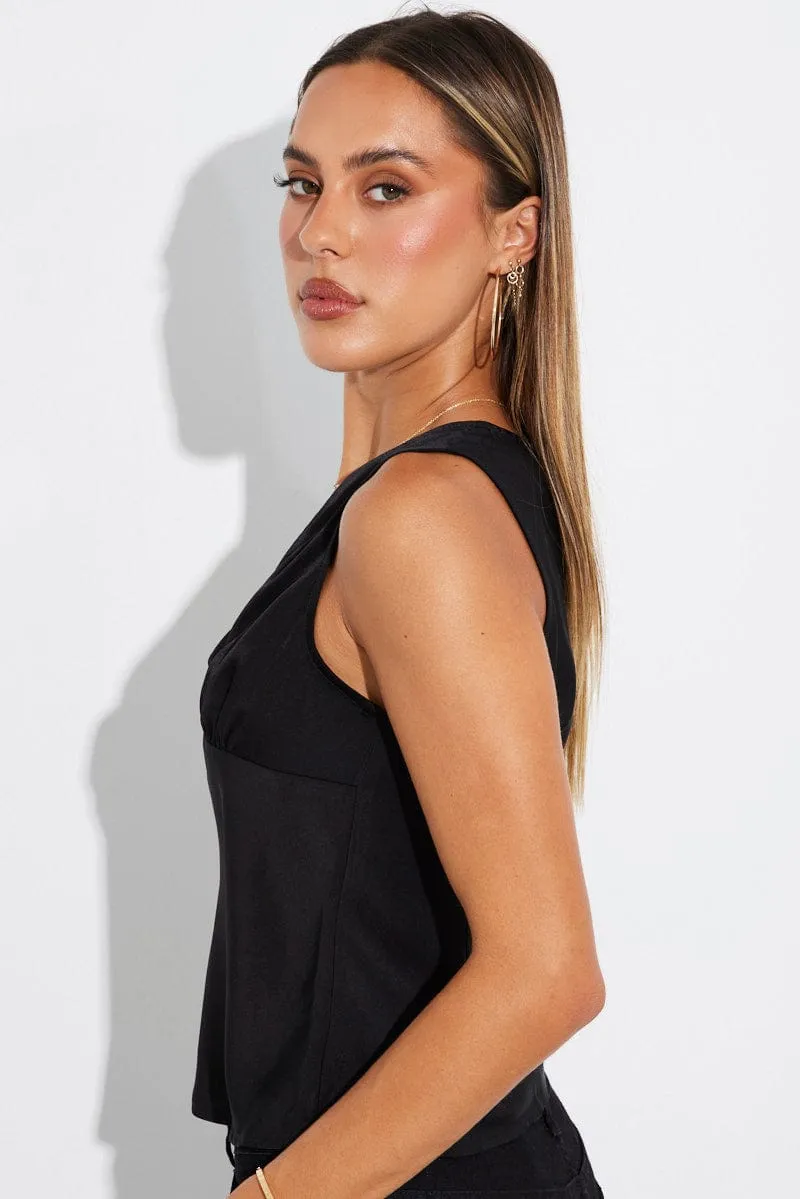 Black Satin V Neck Top Sleeveless sold by Ally Fashion product image thumbnail 4