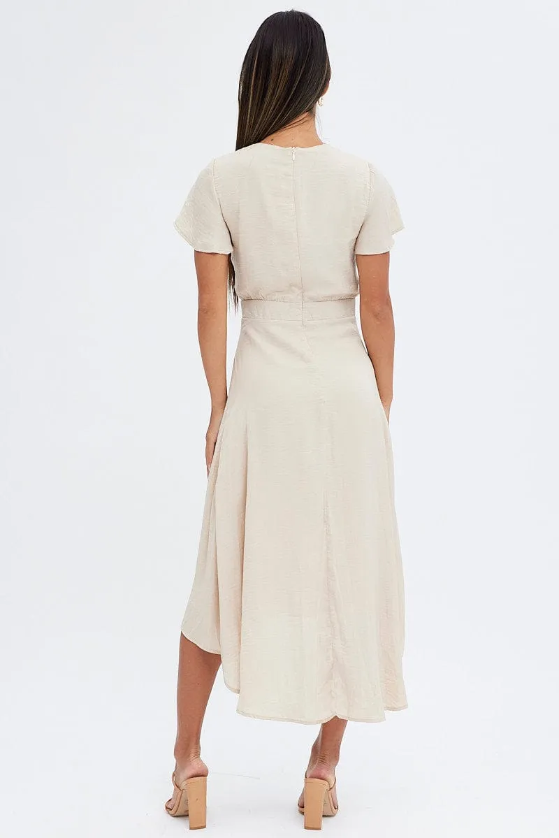 Beige Midi Dress Short Sleeve Tie Back Satin sold by Ally Fashion product image thumbnail 5