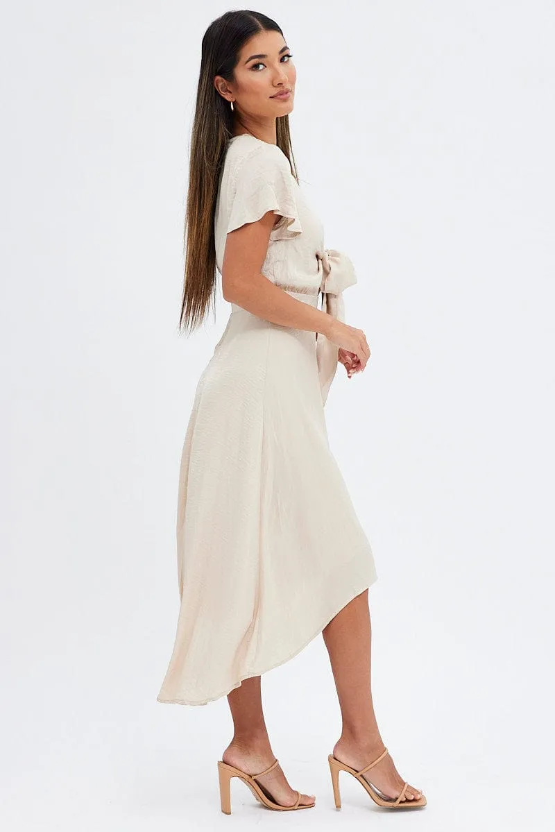 Beige Midi Dress Short Sleeve Tie Back Satin sold by Ally Fashion product image thumbnail 4