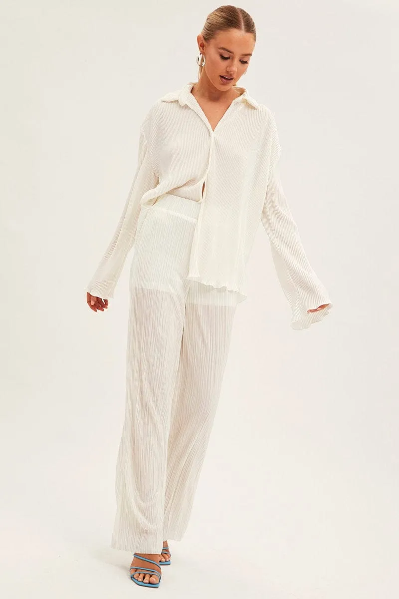White Plisse Pants Wide Leg sold by Ally Fashion