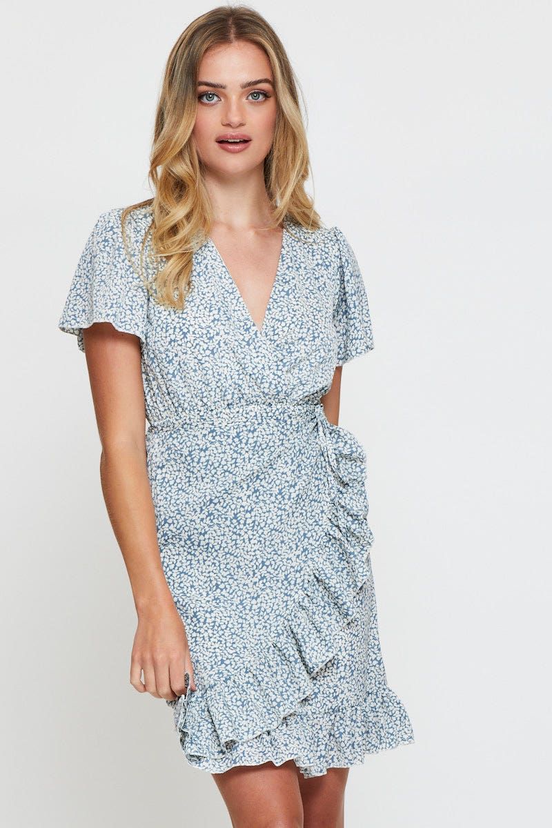 Print Wrap Dress Short Sleeve V Neck sold by Ally Fashion product image thumbnail 3