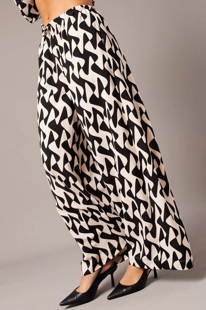 Black Geo Wide Leg Pants High Rise sold by Ally Fashion