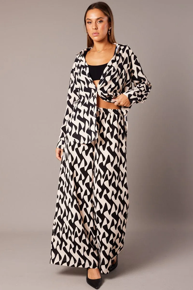 Black Geo Wide Leg Pants High Rise sold by Ally Fashion product image thumbnail 2