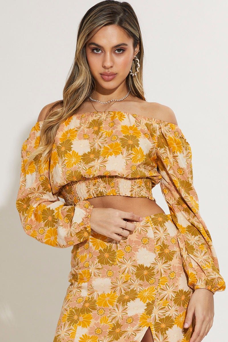 Print Crop Top Long Sleeve sold by Ally Fashion
