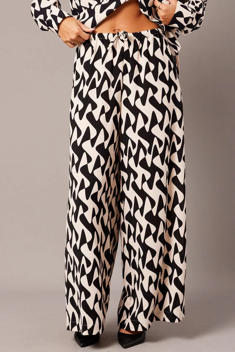 Black Geo Wide Leg Pants High Rise sold by Ally Fashion product image thumbnail 3