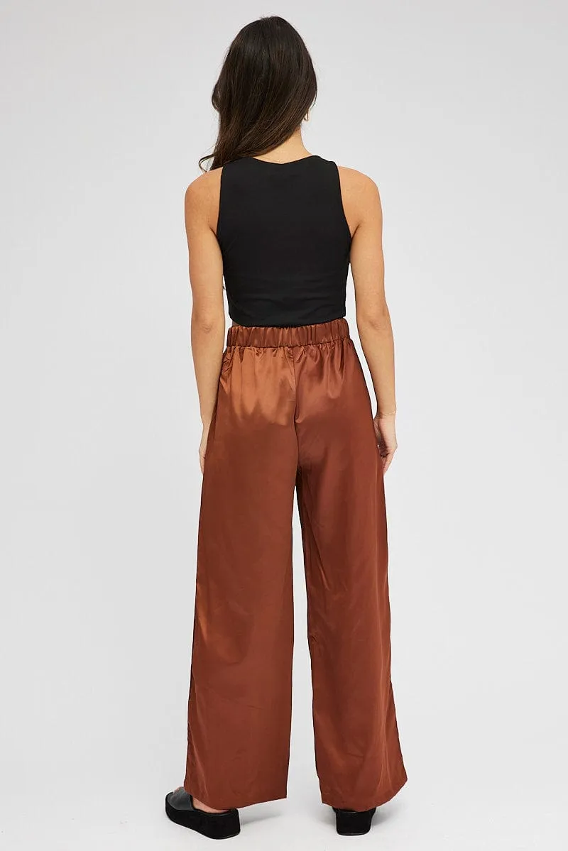 Brown Wide Leg Pants High Rise Satin sold by Ally Fashion product image thumbnail 5