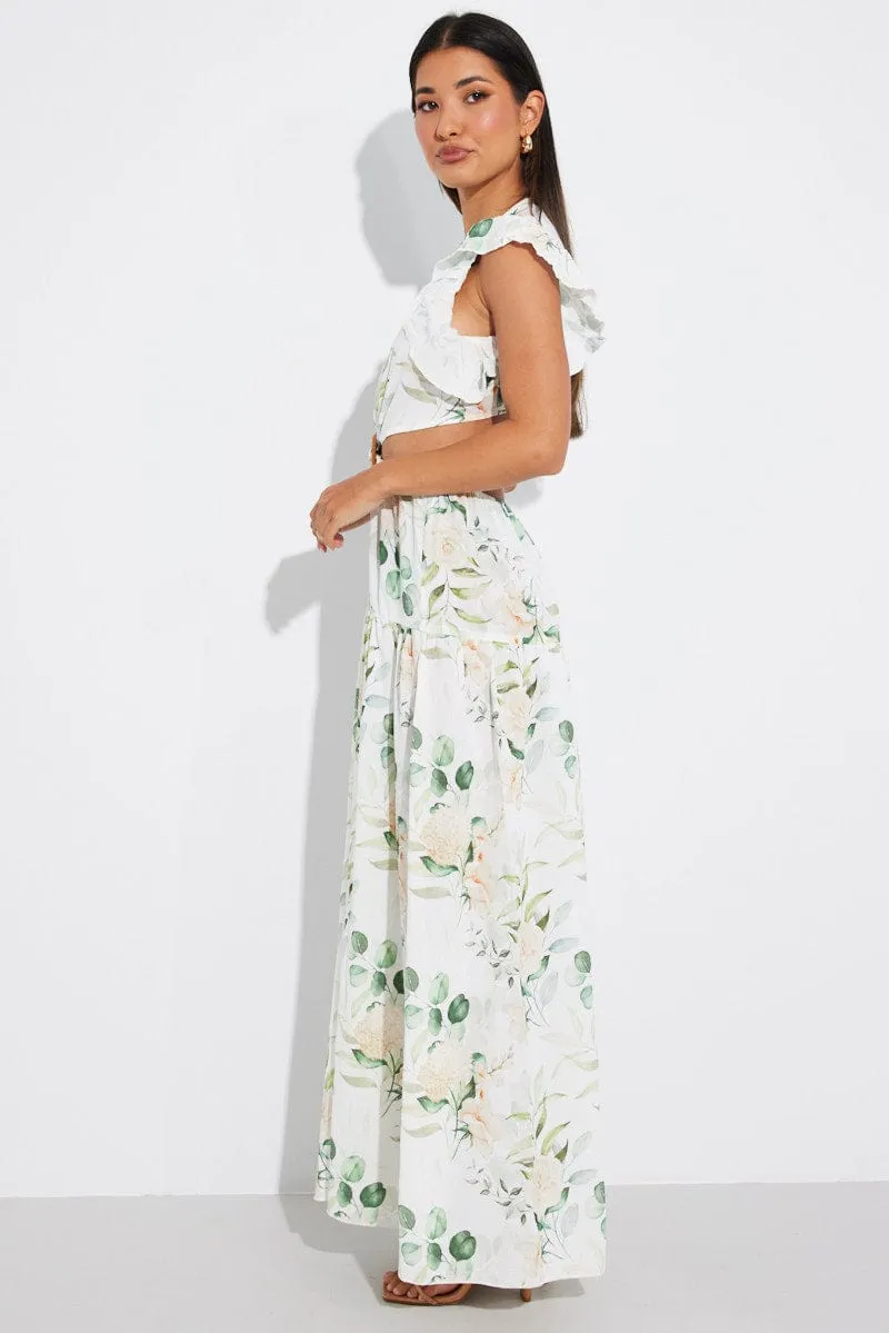 White Floral Butterfly Sleeve Maxi Dress With Raffia Buckle sold by Ally Fashion product image thumbnail 4