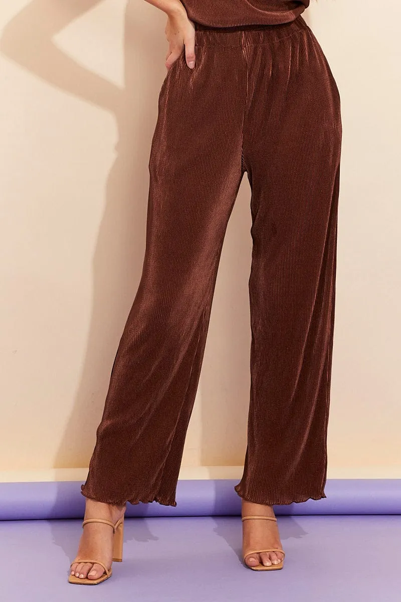 Brown Plisse Pants sold by Ally Fashion product image thumbnail 2