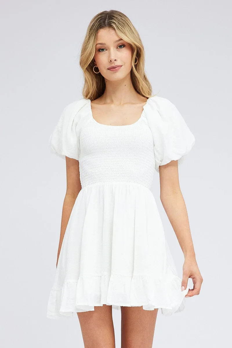 White Fit And Flare Dress Shirred Bust Mini sold by Ally Fashion product image thumbnail 3