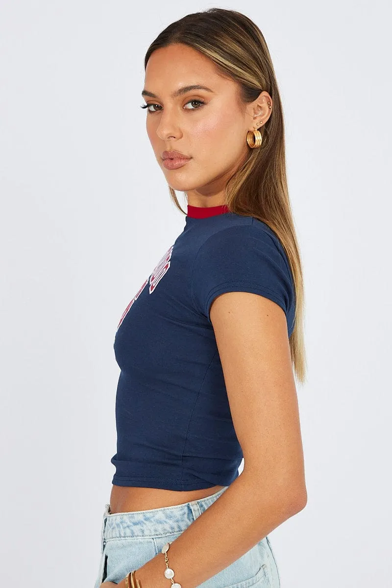Blue Graphic Tee Short Sleeve sold by Ally Fashion product image thumbnail 4