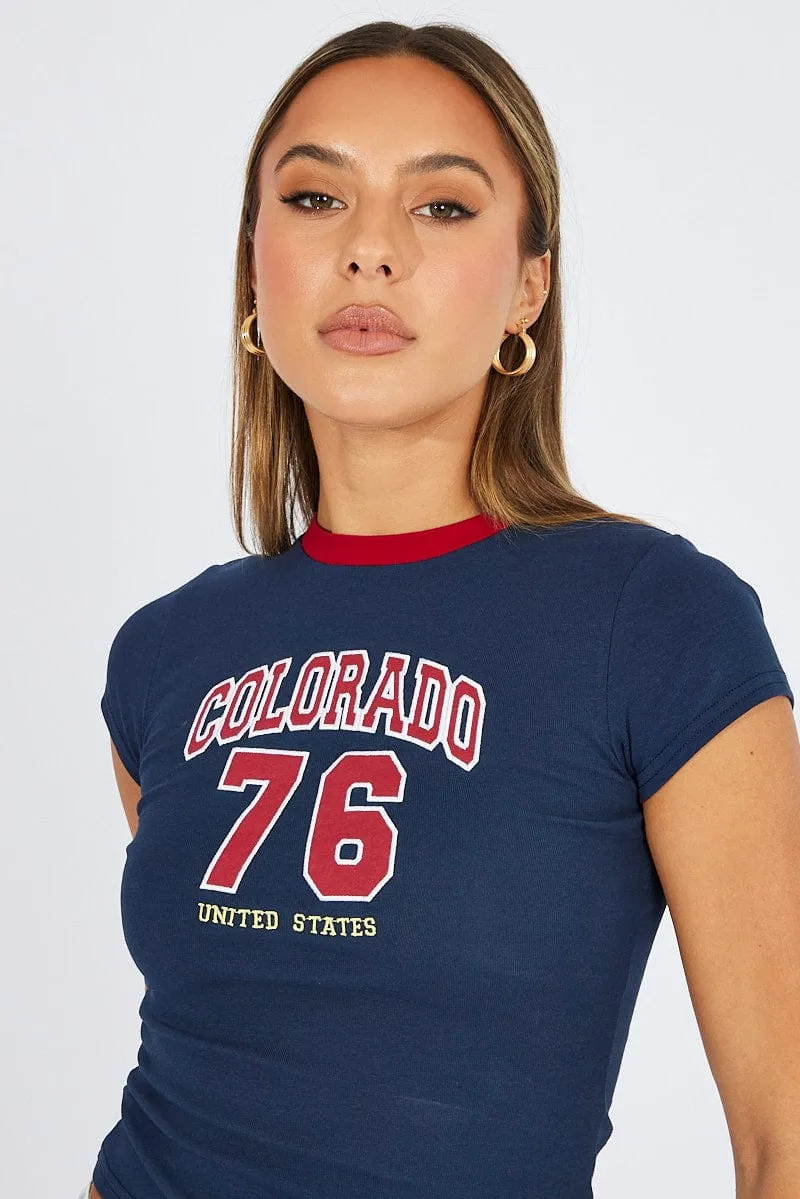 Blue Graphic Tee Short Sleeve sold by Ally Fashion