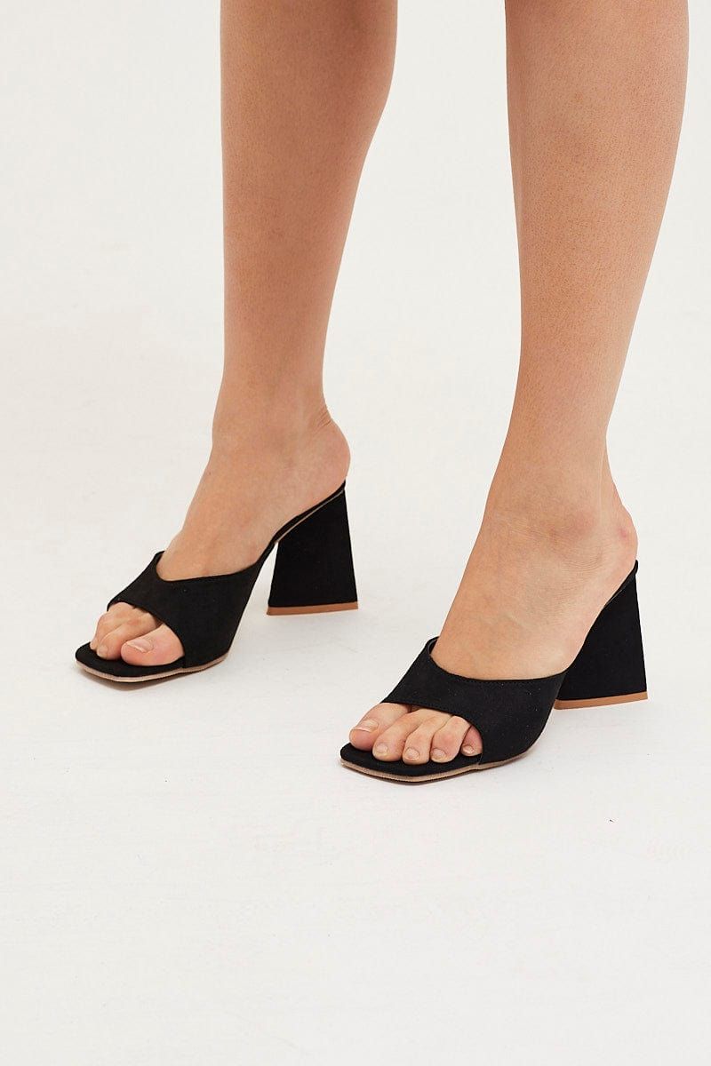 Black Suede Square Toe High Heeled Mule Sandal sold by Ally Fashion