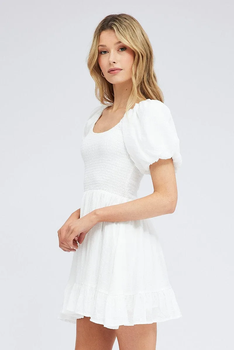 White Fit And Flare Dress Shirred Bust Mini sold by Ally Fashion product image thumbnail 4