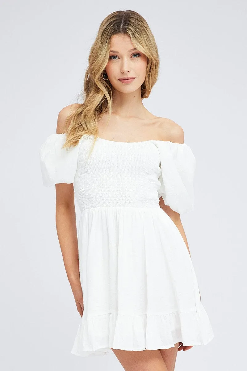 White Fit And Flare Dress Shirred Bust Mini sold by Ally Fashion