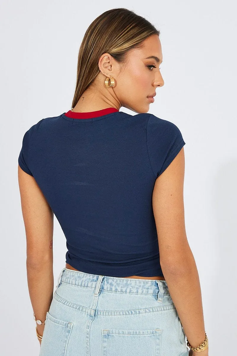 Blue Graphic Tee Short Sleeve sold by Ally Fashion product image thumbnail 5
