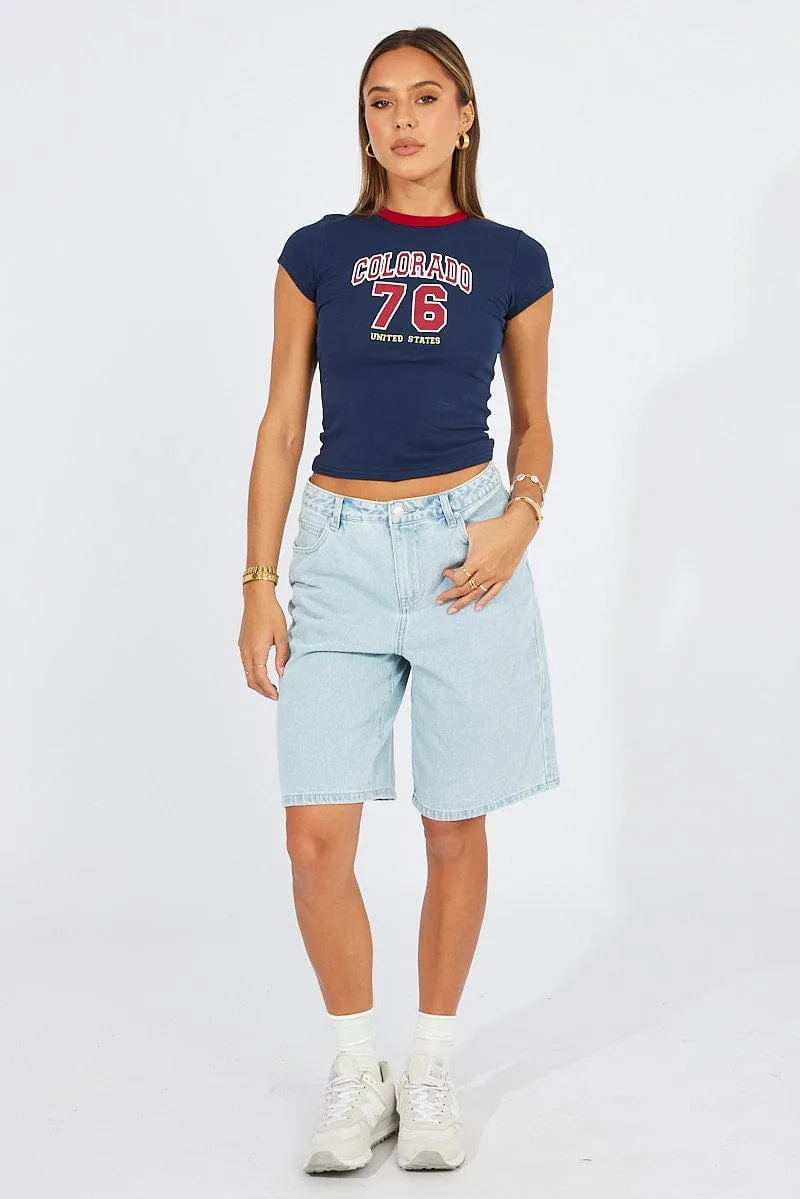 Blue Graphic Tee Short Sleeve sold by Ally Fashion product image thumbnail 2