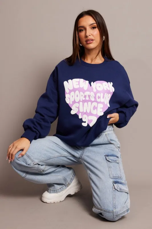 Blue Graphic Sweat Long Sleeve sold by Ally Fashion