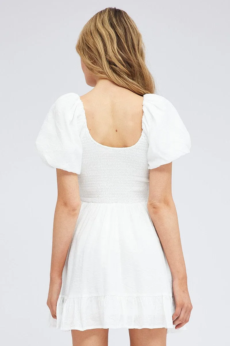 White Fit And Flare Dress Shirred Bust Mini sold by Ally Fashion product image thumbnail 5