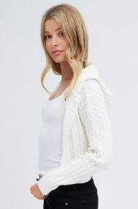 White Cable Knit Cardigan Hooded sold by Ally Fashion