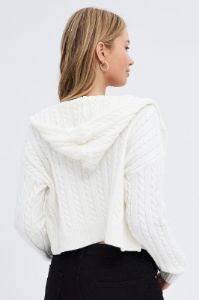 White Cable Knit Cardigan Hooded sold by Ally Fashion