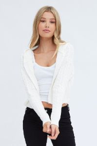White Cable Knit Cardigan Hooded sold by Ally Fashion