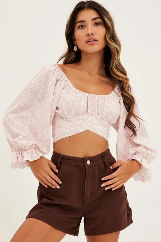 Print Crop Top Long Sleeve sold by Ally Fashion