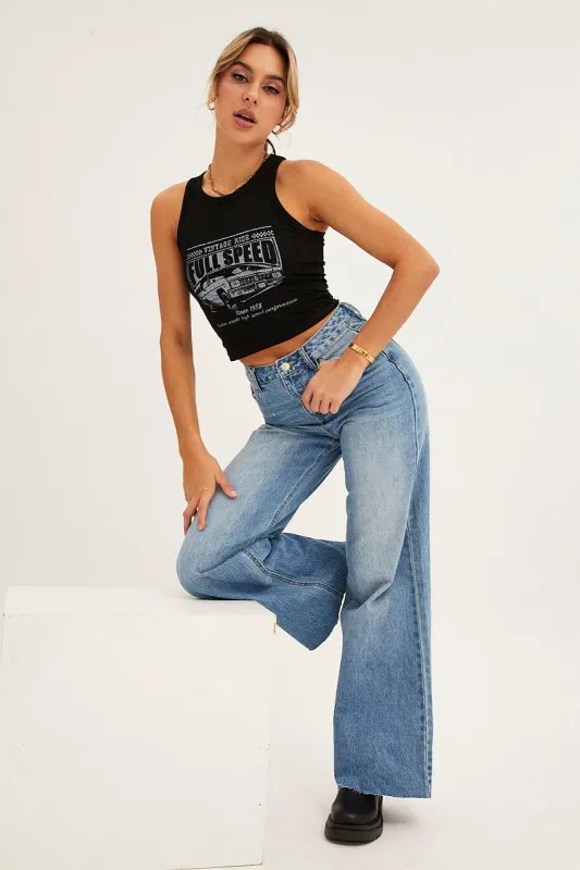 Blue Denim Wide Leg Jeans sold by Ally Fashion