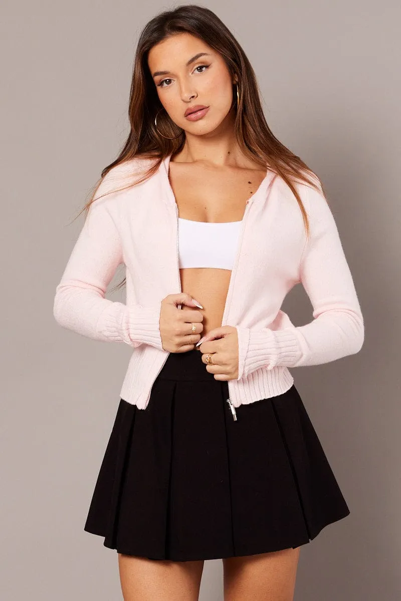 Pink Zip Up Cardigan Long Sleeve Hooded sold by Ally Fashion