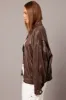 Brown Faux Leather Jacket Long Sleeve sold by Ally Fashion