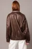 Brown Faux Leather Jacket Long Sleeve sold by Ally Fashion