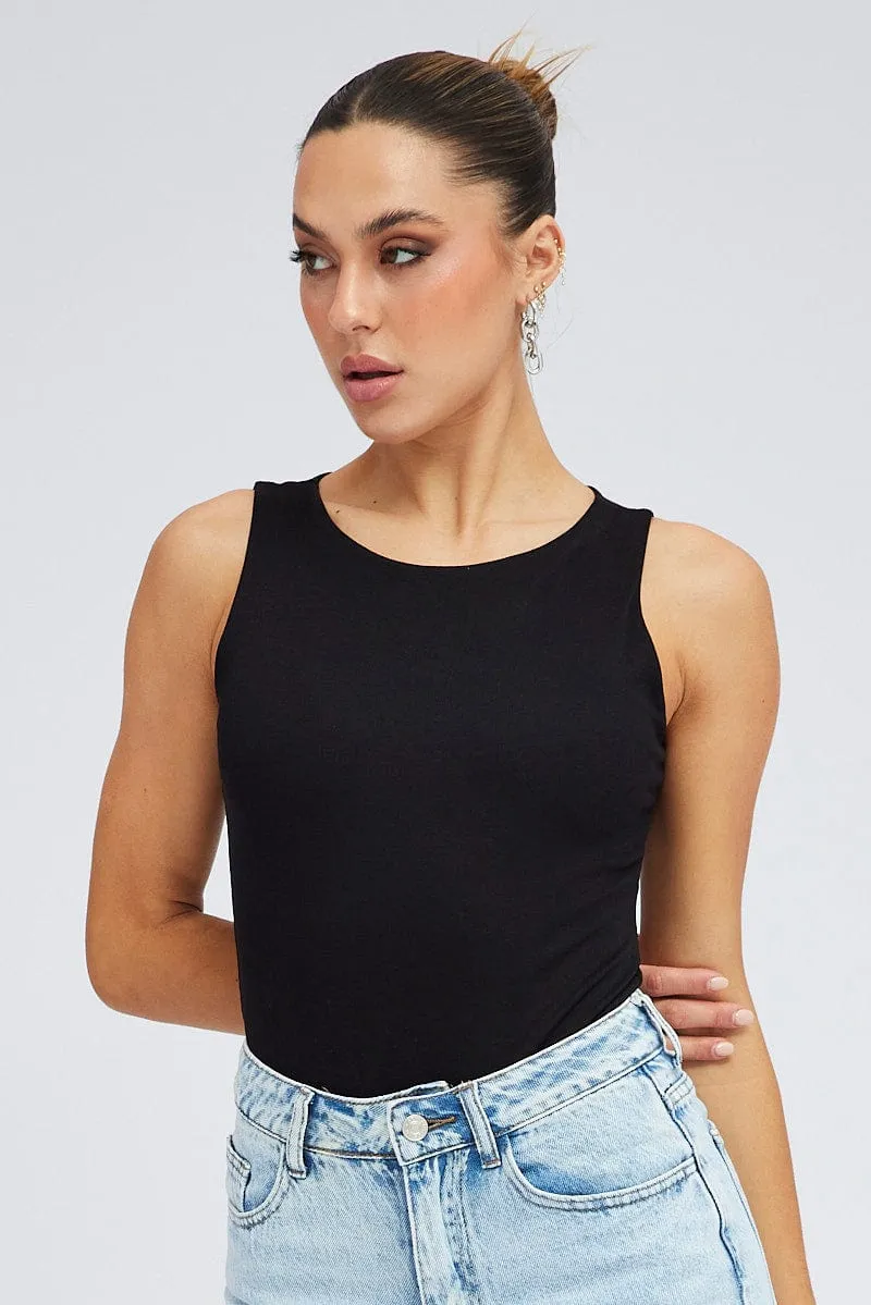 Black Bodysuit Sleeveless Crew Neck sold by Ally Fashion