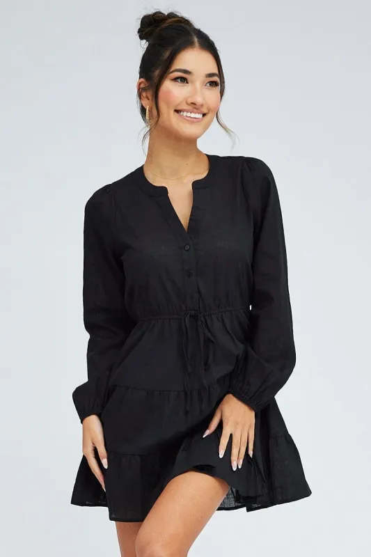 Black Shirt Dress Long Sleeve Tiered sold by Ally Fashion