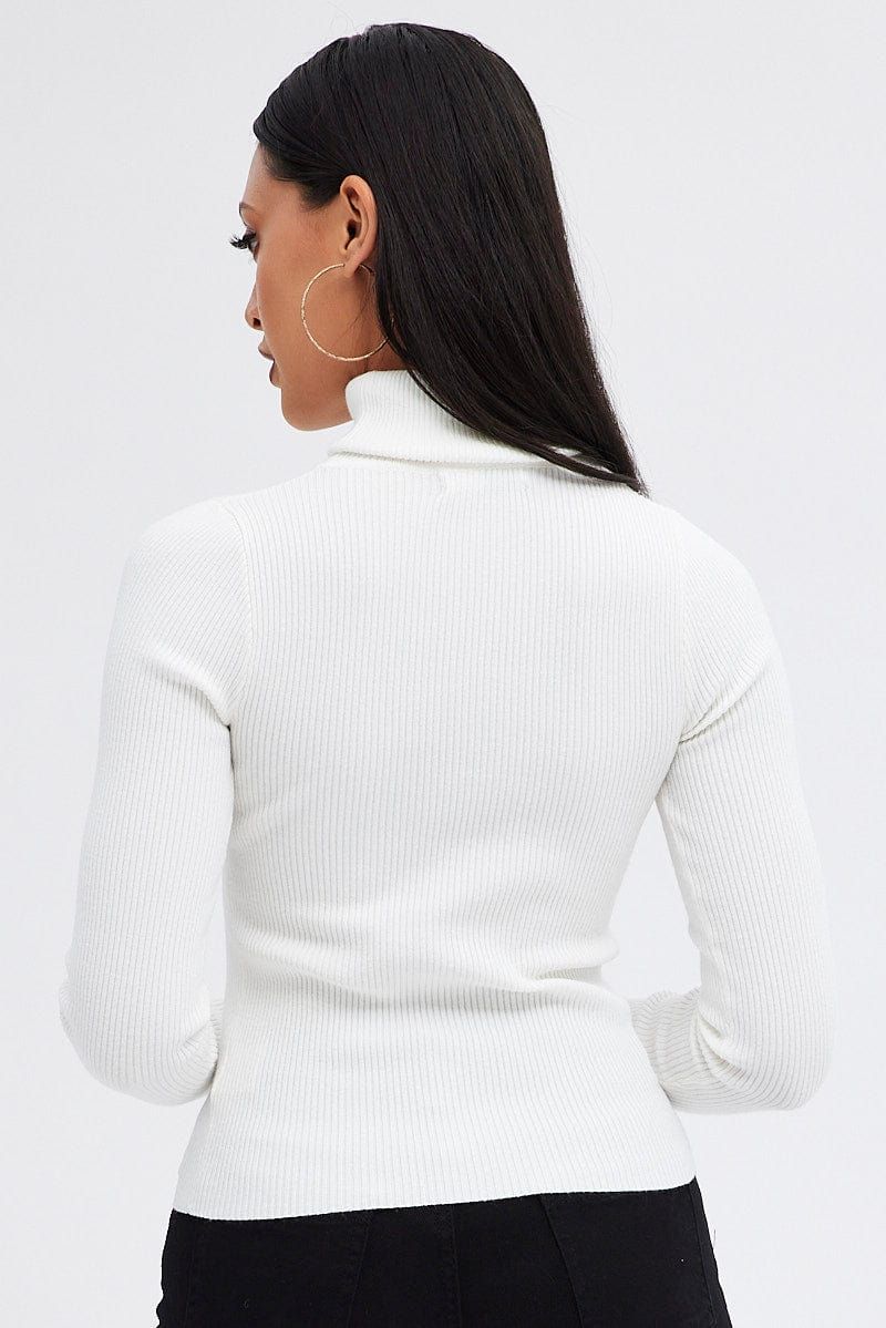 White Knit Top High Neck Long Sleeve sold by Ally Fashion product image thumbnail 5