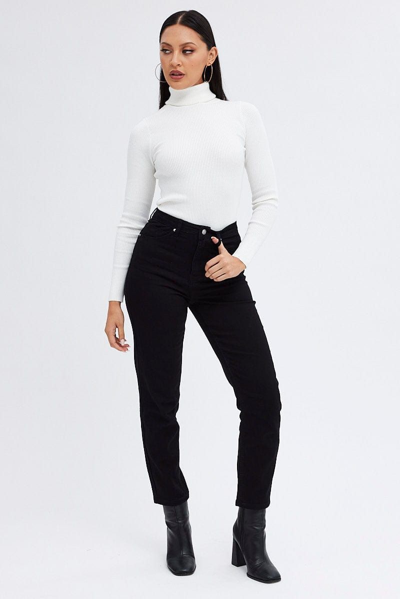 White Knit Top High Neck Long Sleeve sold by Ally Fashion product image thumbnail 2