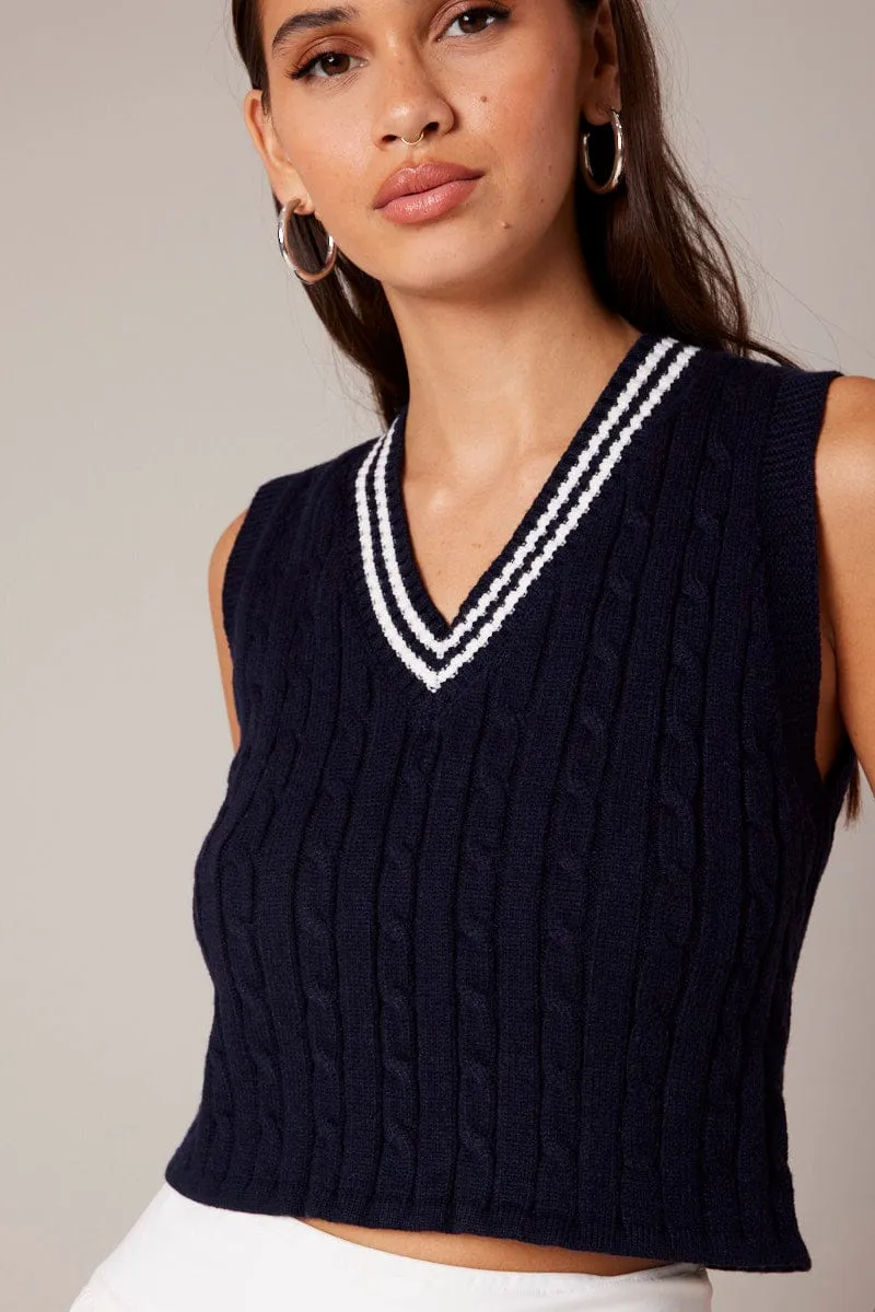 Blue Knit Vest V Neck sold by Ally Fashion product image thumbnail 2