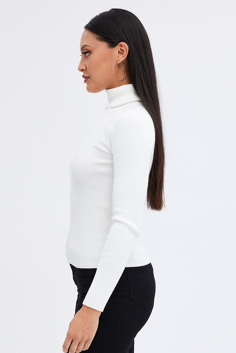 White Knit Top High Neck Long Sleeve sold by Ally Fashion product image thumbnail 4